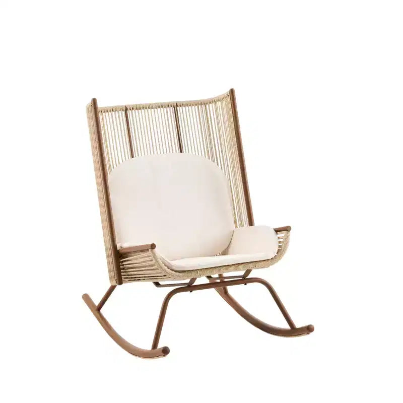 ModernLuxe Outdoor Rocking Chair with High Arc Backrest & Cushion, PE Rattan Patio Rocker, Modern Wicker Lounge Chair