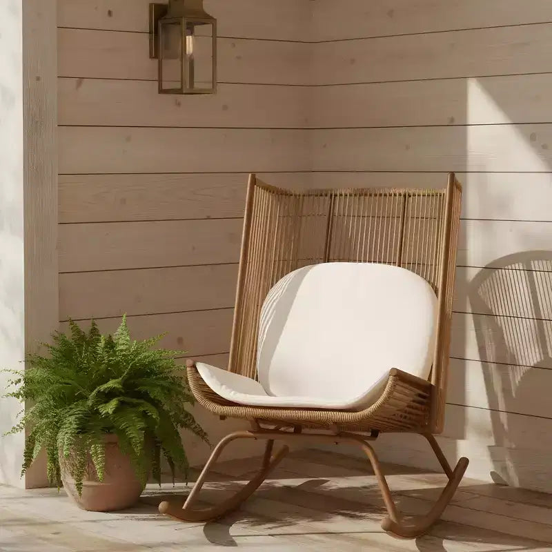 ModernLuxe Outdoor Rocking Chair with High Arc Backrest & Cushion, PE Rattan Patio Rocker, Modern Wicker Lounge Chair