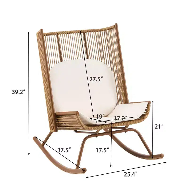 ModernLuxe Outdoor Rocking Chair with High Arc Backrest & Cushion, PE Rattan Patio Rocker, Modern Wicker Lounge Chair