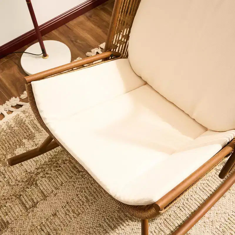 ModernLuxe Outdoor Rocking Chair with High Arc Backrest & Cushion, PE Rattan Patio Rocker, Modern Wicker Lounge Chair