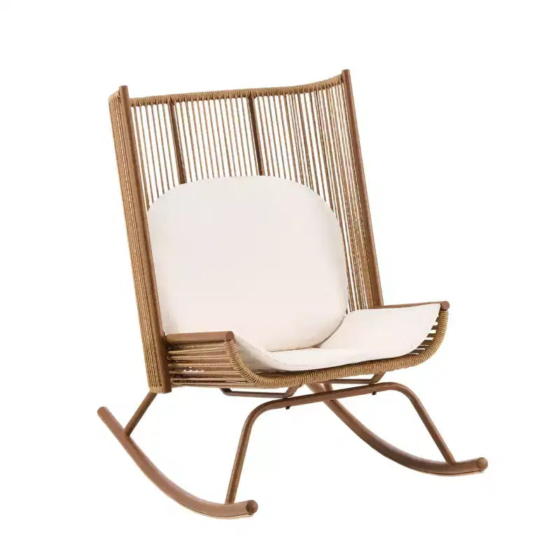 ModernLuxe Outdoor Rocking Chair with High Arc Backrest & Cushion, PE Rattan Patio Rocker, Modern Wicker Lounge Chair