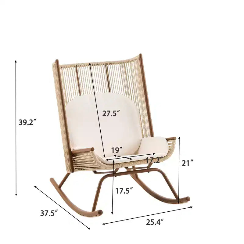 ModernLuxe Outdoor Rocking Chair with High Arc Backrest & Cushion, PE Rattan Patio Rocker, Modern Wicker Lounge Chair