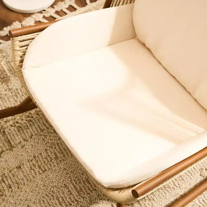 ModernLuxe Outdoor Rocking Chair with High Arc Backrest & Cushion, PE Rattan Patio Rocker, Modern Wicker Lounge Chair