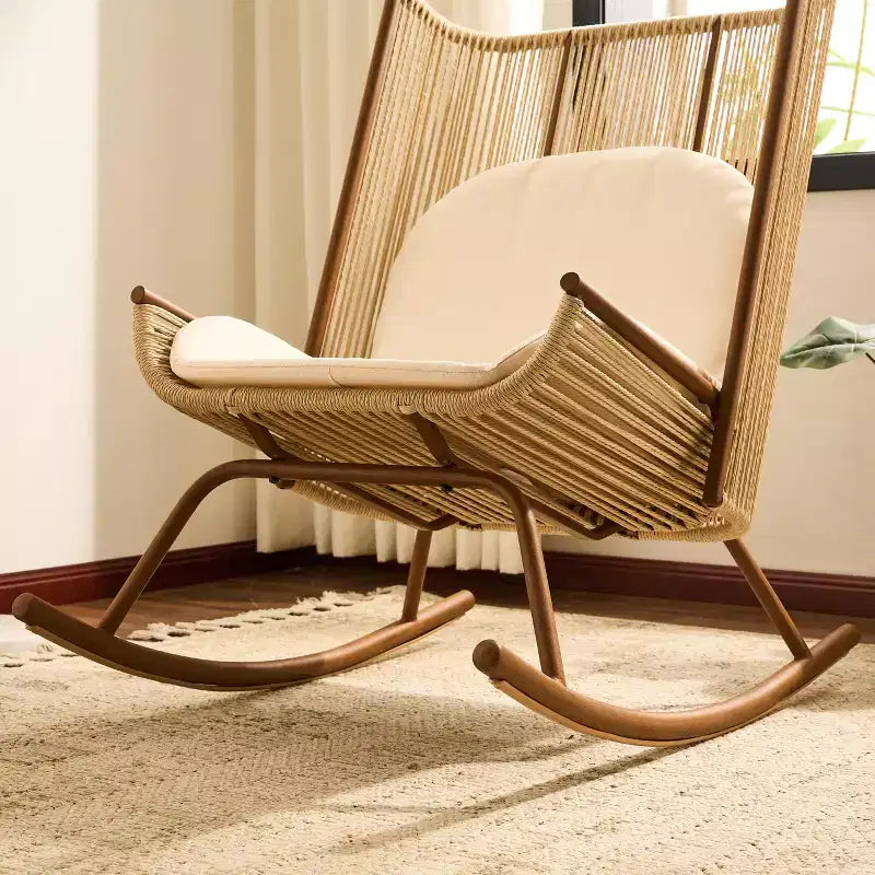 ModernLuxe Outdoor Rocking Chair with High Arc Backrest & Cushion, PE Rattan Patio Rocker, Modern Wicker Lounge Chair