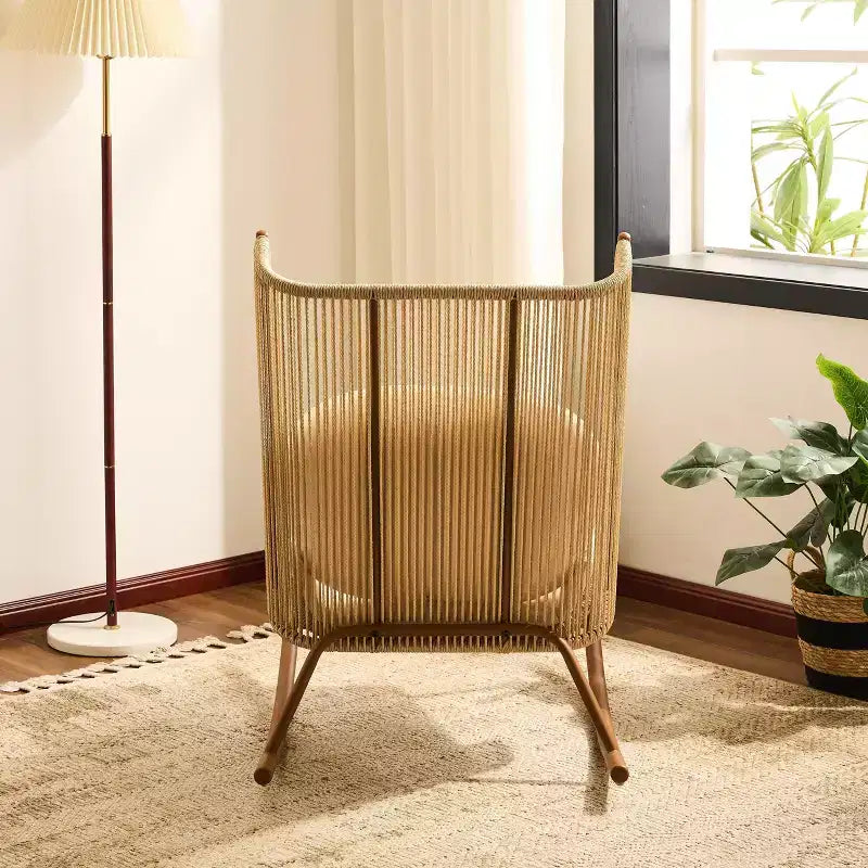 ModernLuxe Outdoor Rocking Chair with High Arc Backrest & Cushion, PE Rattan Patio Rocker, Modern Wicker Lounge Chair