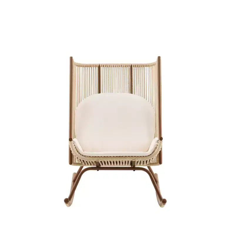 ModernLuxe Outdoor Rocking Chair with High Arc Backrest & Cushion, PE Rattan Patio Rocker, Modern Wicker Lounge Chair