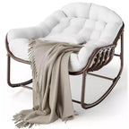 Large Indoor Outdoor Rocking Chair, Oversized Rocking Papasan Chair with Thick Cushion and Frame Outdoor Rocker, Comfy Wicker Egg Chairs Lounge