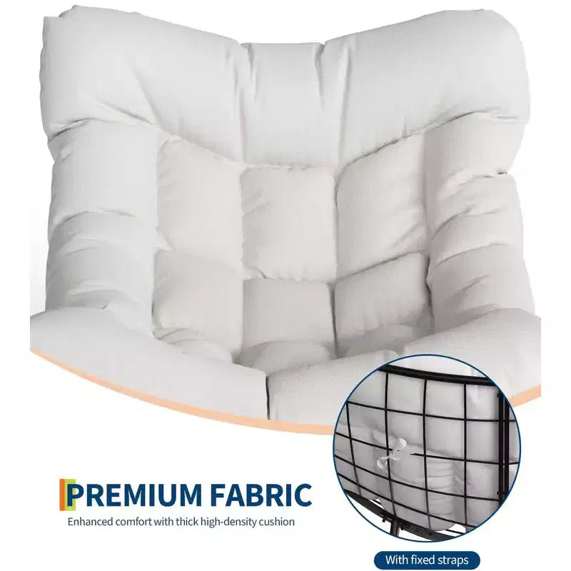 Oversized Papasan Rocking Chair for Adults Indoor/Outdoor, 400lbs Heavy Duty Steel Frame with Extra Thick Cushion, Comfy Egg Swing Chair
