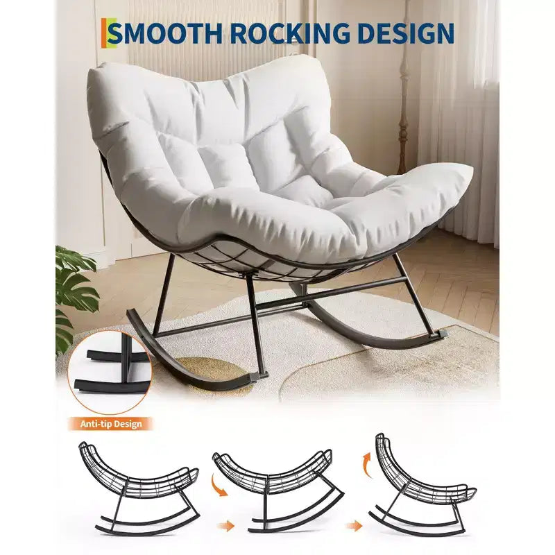 Oversized Papasan Rocking Chair for Adults Indoor/Outdoor, 400lbs Heavy Duty Steel Frame with Extra Thick Cushion, Comfy Egg Swing Chair