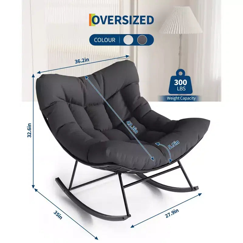 Oversized Papasan Rocking Chair for Adults Indoor/Outdoor, 400lbs Heavy Duty Steel Frame with Extra Thick Cushion, Comfy Egg Swing Chair