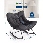 Oversized Papasan Rocking Chair for Adults Indoor/Outdoor, 400lbs Heavy Duty Steel Frame with Extra Thick Cushion, Comfy Egg Swing Chair