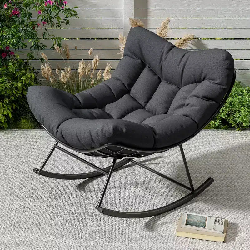 Oversized Papasan Rocking Chair for Adults Indoor/Outdoor, 400lbs Heavy Duty Steel Frame with Extra Thick Cushion, Comfy Egg Swing Chair