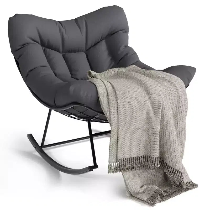 Oversized Papasan Rocking Chair for Adults Indoor/Outdoor, 400lbs Heavy Duty Steel Frame with Extra Thick Cushion, Comfy Egg Swing Chair