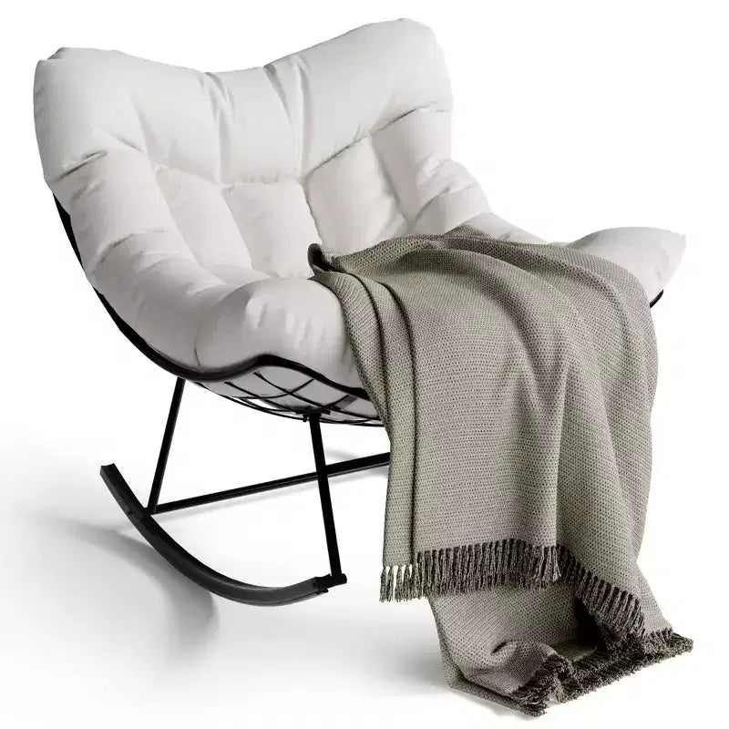 Oversized Papasan Rocking Chair for Adults Indoor/Outdoor, 400lbs Heavy Duty Steel Frame with Extra Thick Cushion, Comfy Egg Swing Chair