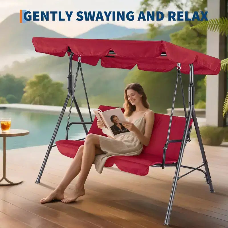 3-Seat Outdoor Porch Swing with Adjustable Canopy, Thickened Cushions Glider Bench, UV Resistant Waterproof for Patio