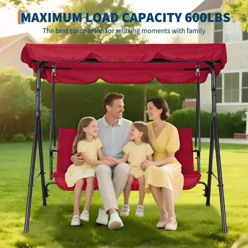3-Seat Outdoor Porch Swing with Adjustable Canopy, Thickened Cushions Glider Bench, UV Resistant Waterproof for Patio