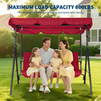 3-Seat Outdoor Porch Swing with Adjustable Canopy, Thickened Cushions Glider Bench, UV Resistant Waterproof for Patio