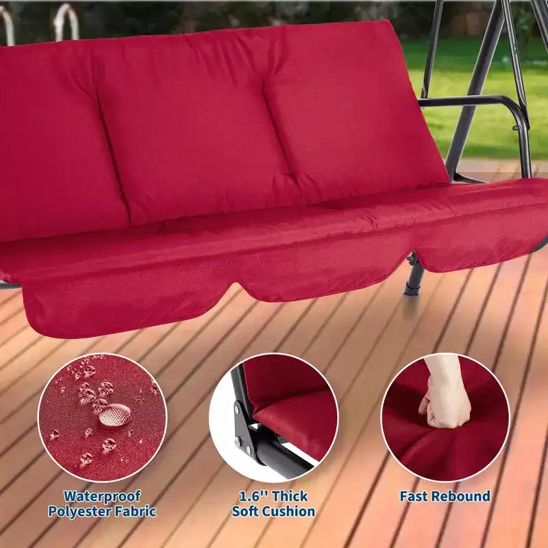 3-Seat Outdoor Porch Swing with Adjustable Canopy, Thickened Cushions Glider Bench, UV Resistant Waterproof for Patio