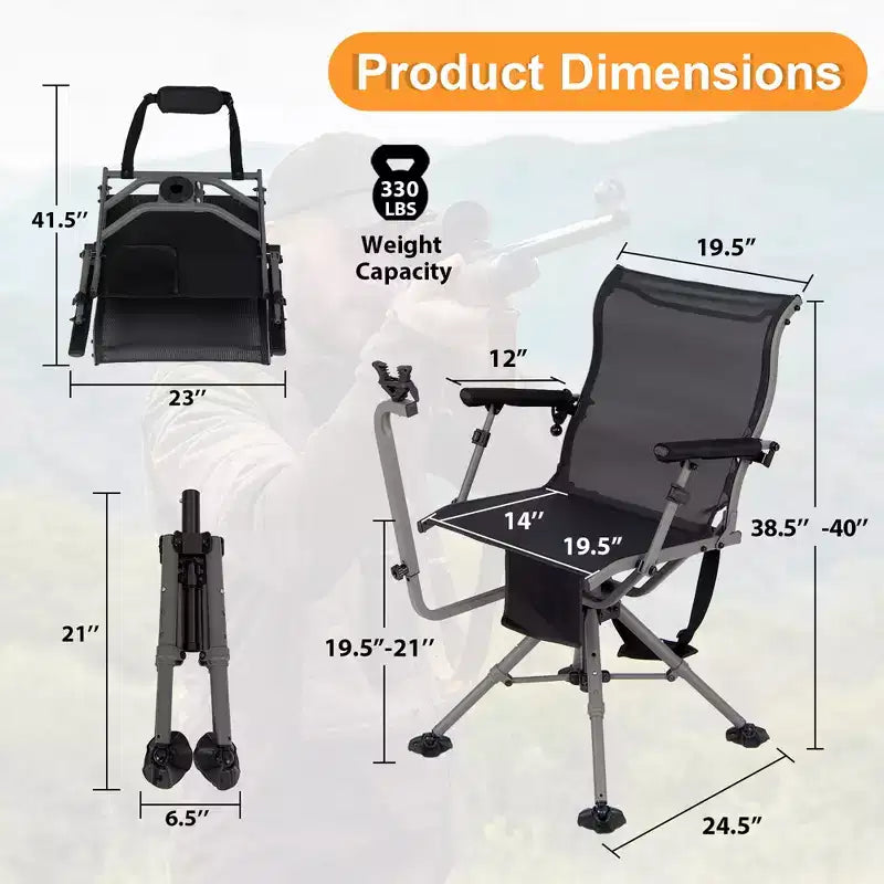 Costway Shooting & Hunting Chair w/ 3 Position Adjustable Legs 360 Silent Swivel