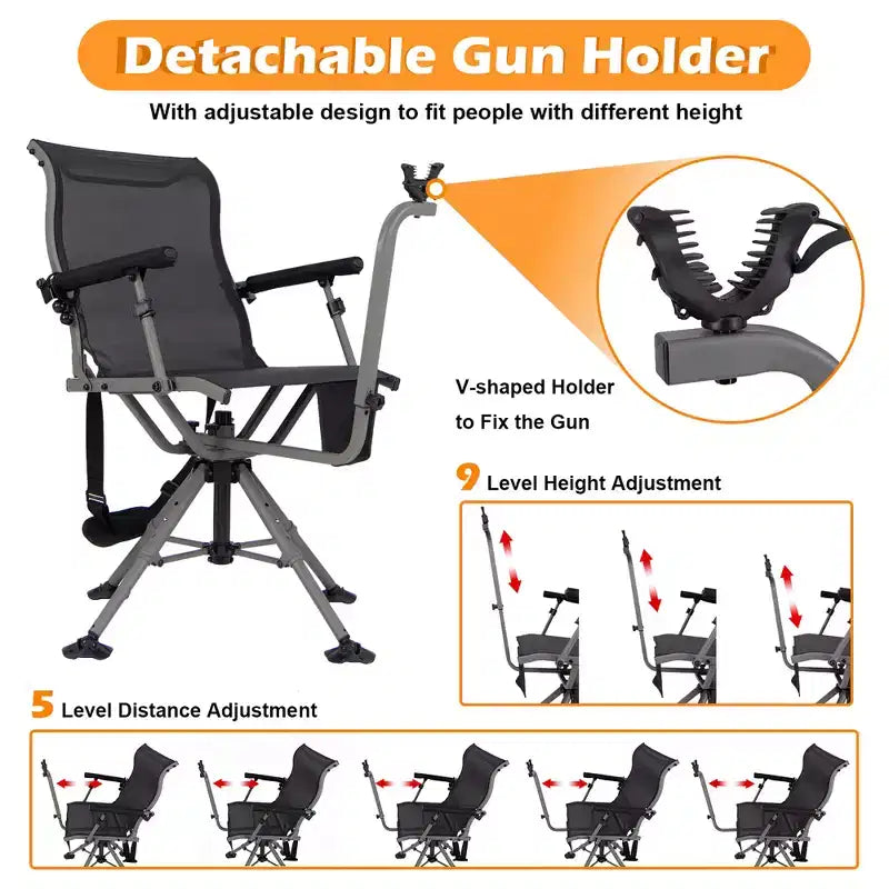 Costway Shooting & Hunting Chair w/ 3 Position Adjustable Legs 360 Silent Swivel