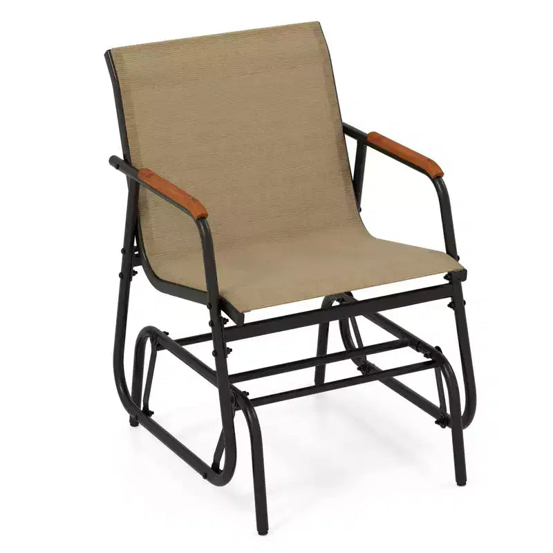 Costway Patio Glider Chair w/ Curved Teak Armrests & Breathable Fabric Seat Outdoor