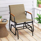 Costway Patio Glider Chair w/ Curved Teak Armrests & Breathable Fabric Seat Outdoor