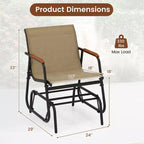 Costway Patio Glider Chair w/ Curved Teak Armrests & Breathable Fabric Seat Outdoor
