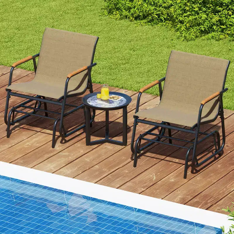 Costway Patio Glider Chair w/ Curved Teak Armrests & Breathable Fabric Seat Outdoor
