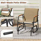Costway Patio Glider Chair w/ Curved Teak Armrests & Breathable Fabric Seat Outdoor