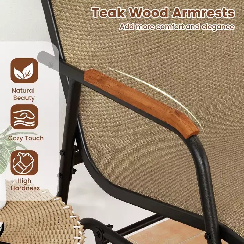 Costway Patio Glider Chair w/ Curved Teak Armrests & Breathable Fabric Seat Outdoor