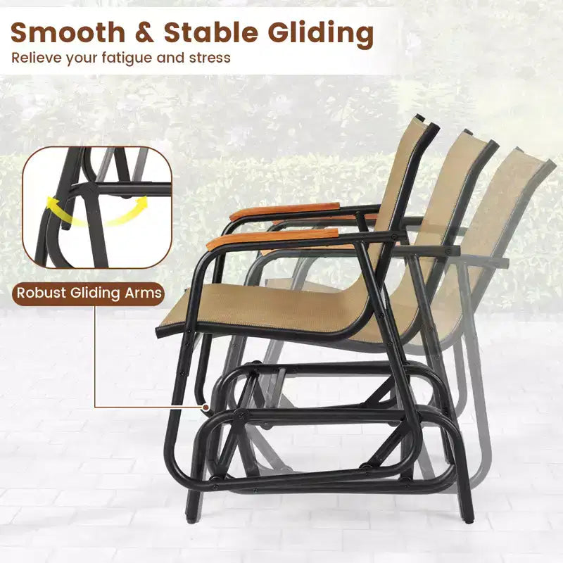 Costway Patio Glider Chair w/ Curved Teak Armrests & Breathable Fabric Seat Outdoor