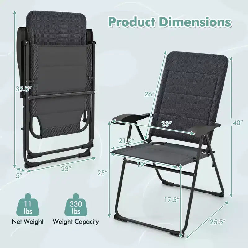 Costway 2PCS Patio Folding Chairs Back Adjustable Reclining Padded Garden Furniture