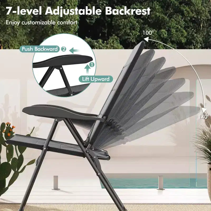 Costway 2PCS Patio Folding Chairs Back Adjustable Reclining Padded Garden Furniture