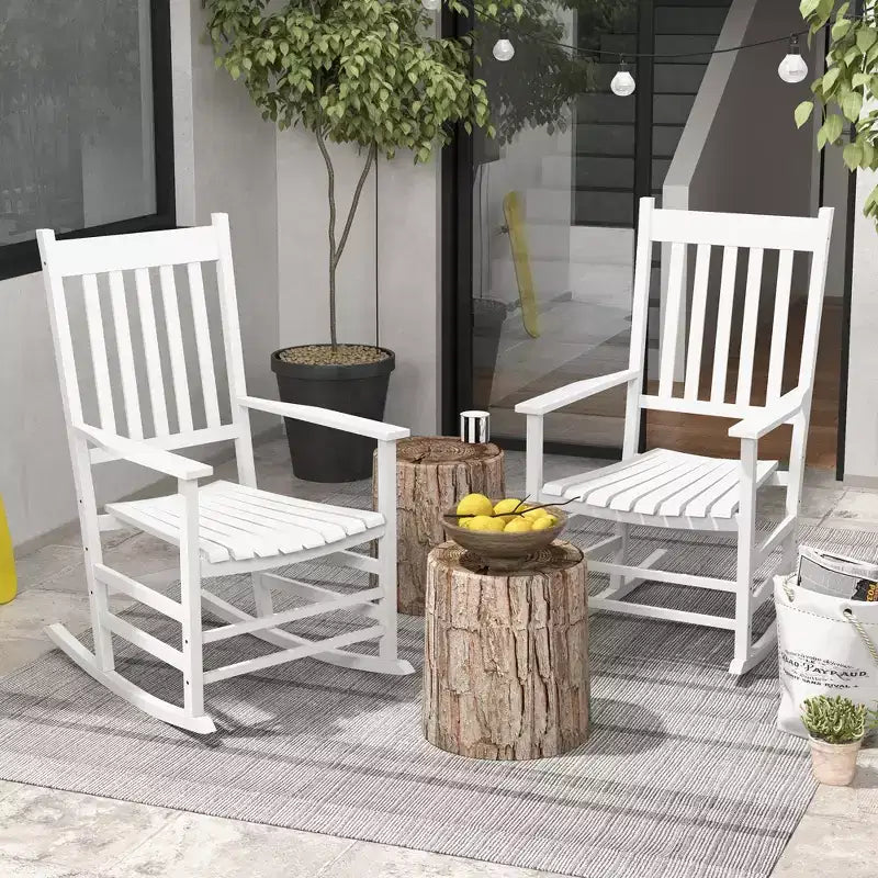 Outdoor Rocking Chair Set of 2, Patio Wooden Rocking Chair with Smooth Armrests, High Back for Garden, Balcony, Porch, Supports Up to 352 lbs