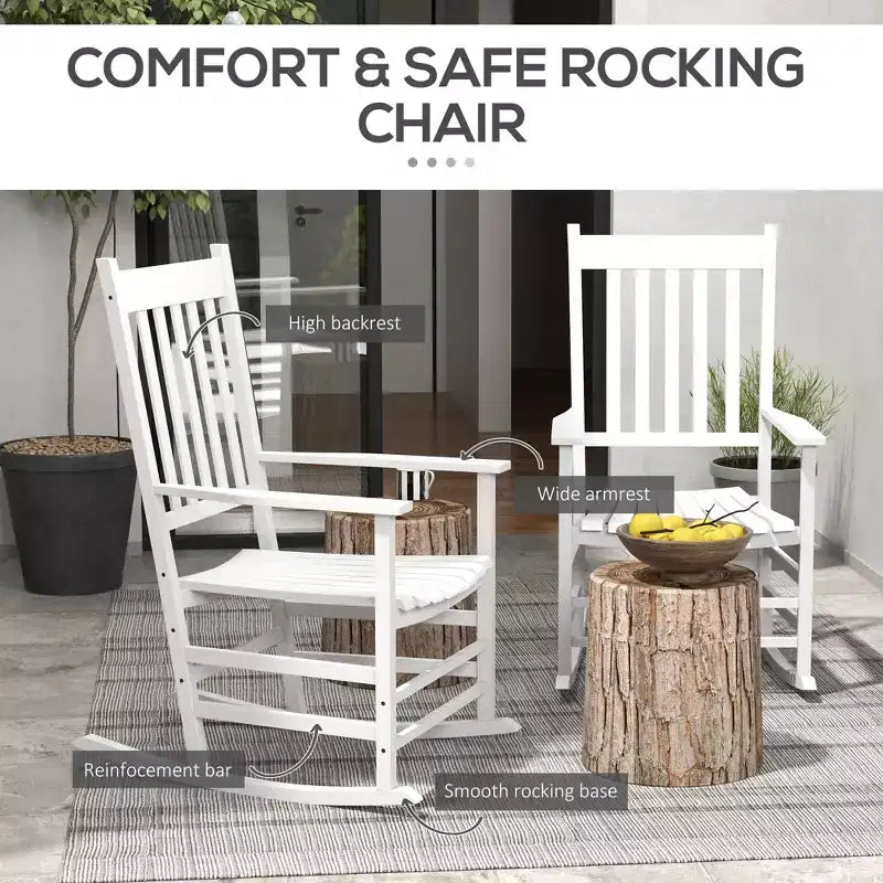 Outdoor Rocking Chair Set of 2, Patio Wooden Rocking Chair with Smooth Armrests, High Back for Garden, Balcony, Porch, Supports Up to 352 lbs