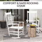 Outdoor Rocking Chair Set of 2, Patio Wooden Rocking Chair with Smooth Armrests, High Back for Garden, Balcony, Porch, Supports Up to 352 lbs