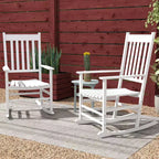 Outdoor Rocking Chair Set of 2, Patio Wooden Rocking Chair with Smooth Armrests, High Back for Garden, Balcony, Porch, Supports Up to 352 lbs