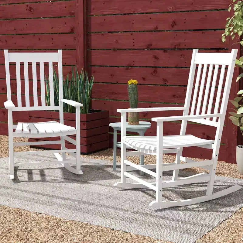 Outdoor Rocking Chair Set of 2, Patio Wooden Rocking Chair with Smooth Armrests, High Back for Garden, Balcony, Porch, Supports Up to 352 lbs