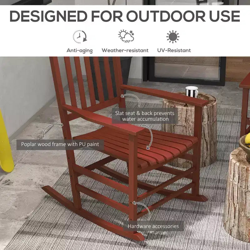 Outdoor Rocking Chair Set of 2, Patio Wooden Rocking Chair with Smooth Armrests, High Back for Garden, Balcony, Porch, Supports Up to 352 lbs