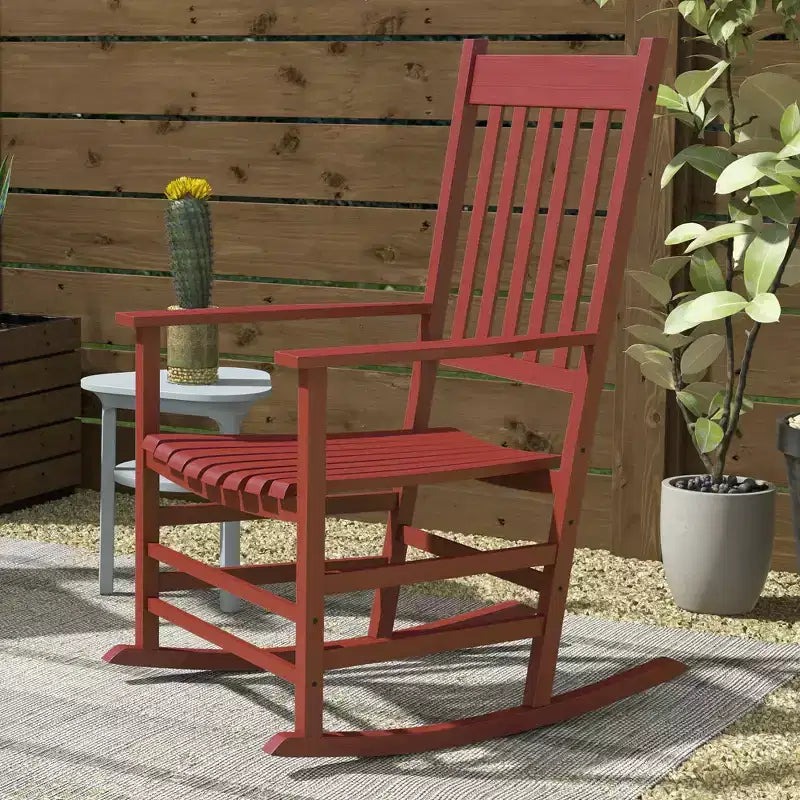Outdoor Rocking Chair Set of 2, Patio Wooden Rocking Chair with Smooth Armrests, High Back for Garden, Balcony, Porch, Supports Up to 352 lbs