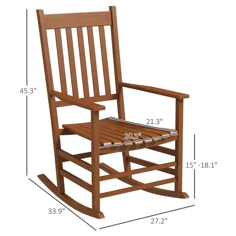 Outdoor Rocking Chair Set of 2, Patio Wooden Rocking Chair with Smooth Armrests, High Back for Garden, Balcony, Porch, Supports Up to 352 lbs