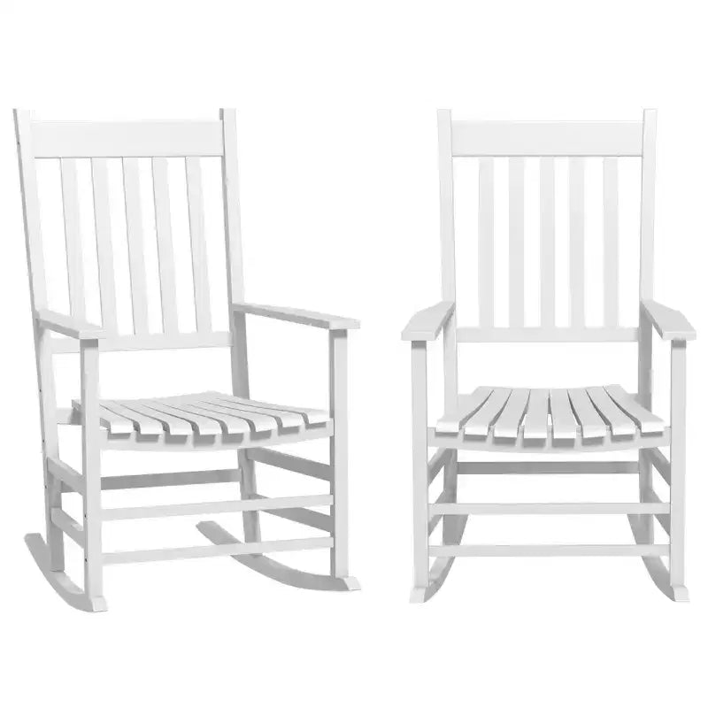 Outdoor Rocking Chair Set of 2, Patio Wooden Rocking Chair with Smooth Armrests, High Back for Garden, Balcony, Porch, Supports Up to 352 lbs