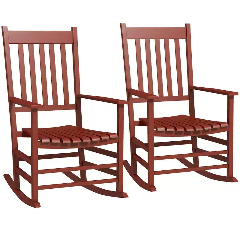 Outdoor Rocking Chair Set of 2, Patio Wooden Rocking Chair with Smooth Armrests, High Back for Garden, Balcony, Porch, Supports Up to 352 lbs