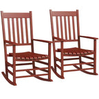 Outdoor Rocking Chair Set of 2, Patio Wooden Rocking Chair with Smooth Armrests, High Back for Garden, Balcony, Porch, Supports Up to 352 lbs
