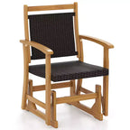 Costway Patio Rattan Glider Chair w/ Acacia Wood Frame & Wicker Seat Back Armrests
