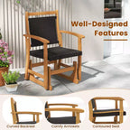 Costway Patio Rattan Glider Chair w/ Acacia Wood Frame & Wicker Seat Back Armrests