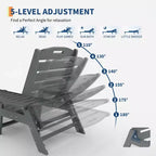 Oversized HDPE Folding Chaise Lounge Chair - 5-Position Adjustable, Integrated Cup Holder, Weather-Resistant Resin, for Patio Poolside Deck