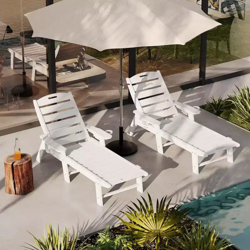 Oversized HDPE Folding Chaise Lounge Chair - 5-Position Adjustable, Integrated Cup Holder, Weather-Resistant Resin, for Patio Poolside Deck