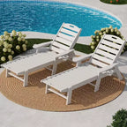 Oversized HDPE Folding Chaise Lounge Chair - 5-Position Adjustable, Integrated Cup Holder, Weather-Resistant Resin, for Patio Poolside Deck
