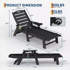 Oversized HDPE Folding Chaise Lounge Chair - 5-Position Adjustable, Integrated Cup Holder, Weather-Resistant Resin, for Patio Poolside Deck